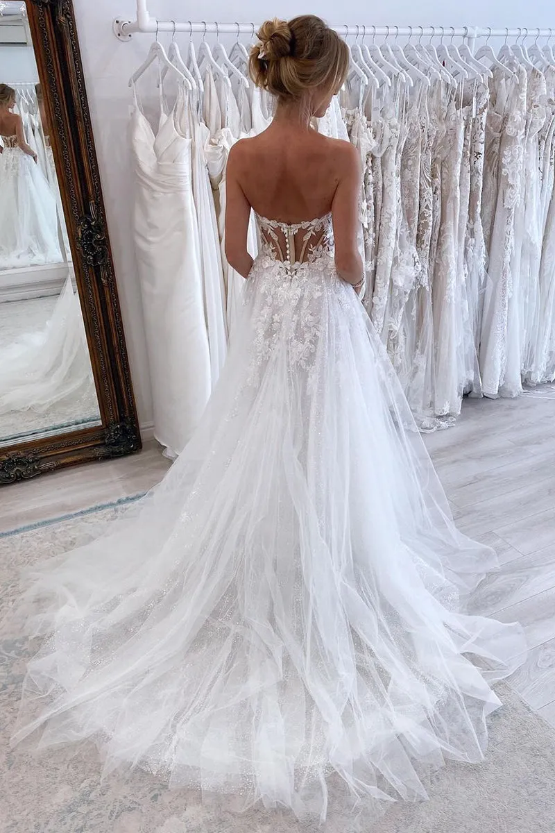 Gorgeous A-Line Strapless Tulle Lace Wedding Dresses VK24052101
