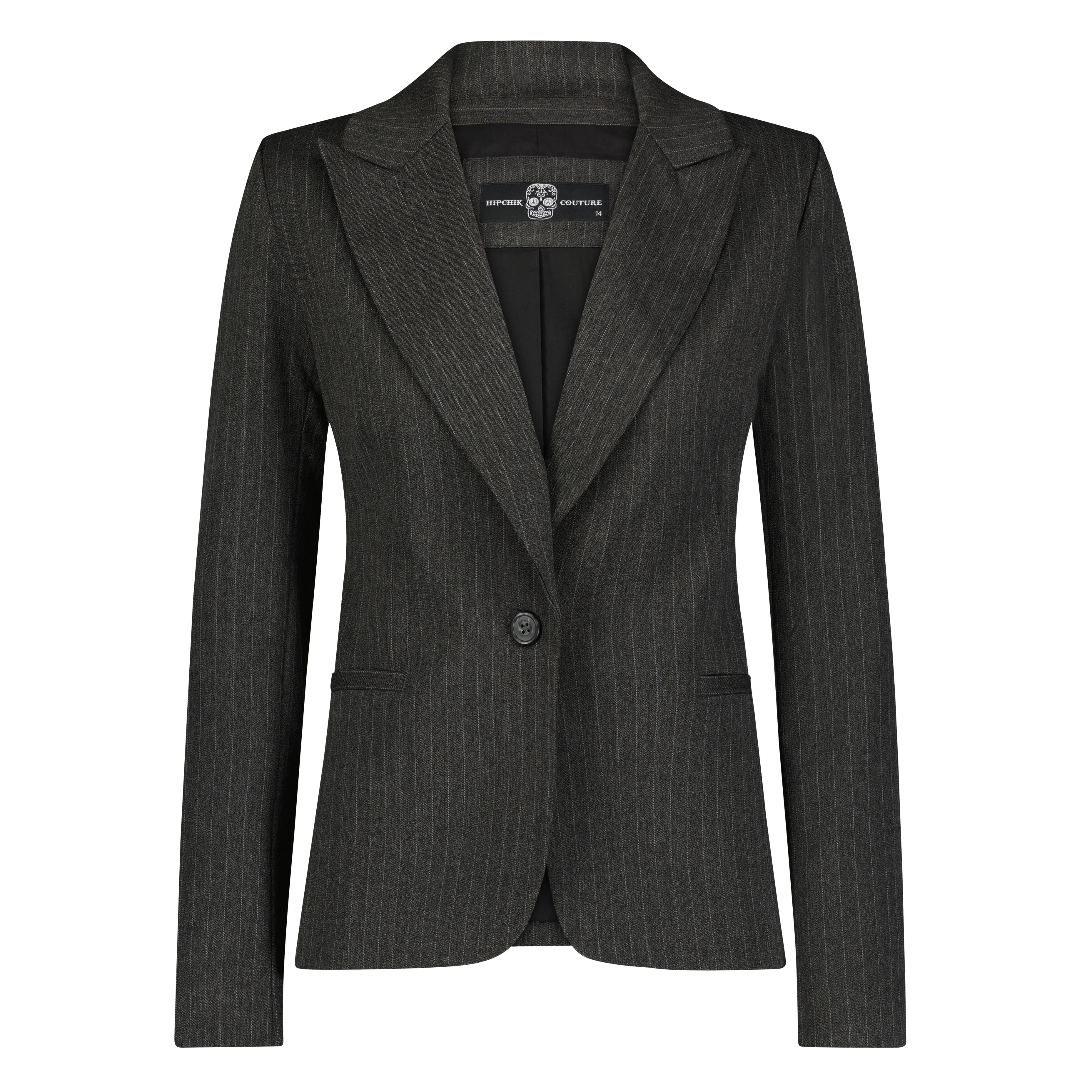 Hearts On Elbow Pinstripe Blazer - Charcoal