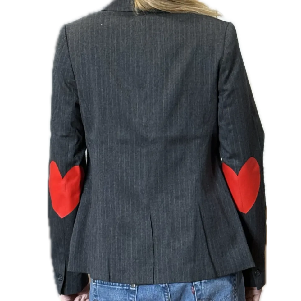 Hearts On Elbow Pinstripe Blazer - Charcoal
