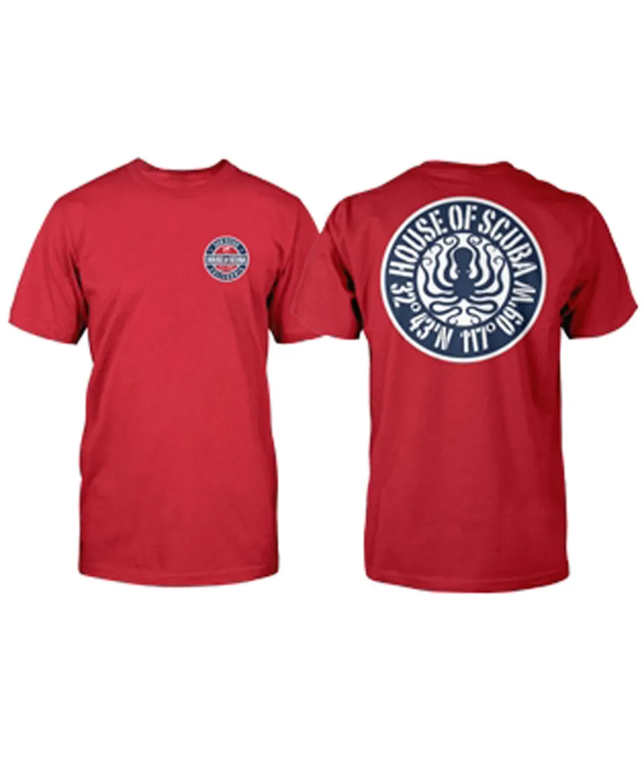 House of Scuba Red Octopus Circle Logo Graphic Dive T-Shirt