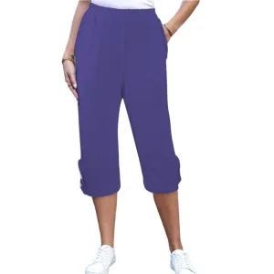 Kume Violet Button Trim Capri Pants