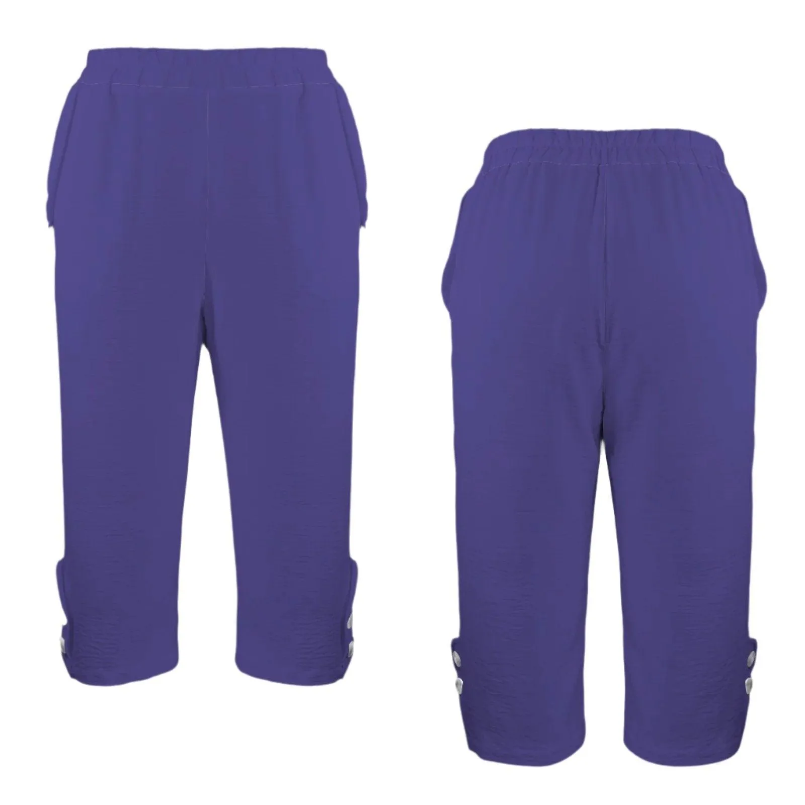 Kume Violet Button Trim Capri Pants