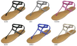 ladies microsuede thing sandal with rhinestone heat seal detail Case of 36