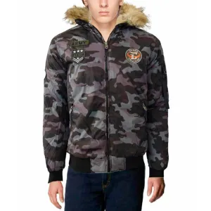 Mens Hoodie Puffer Jacket Zipper Camo Warm Faux Fur Collar Lining Chaos Crucker