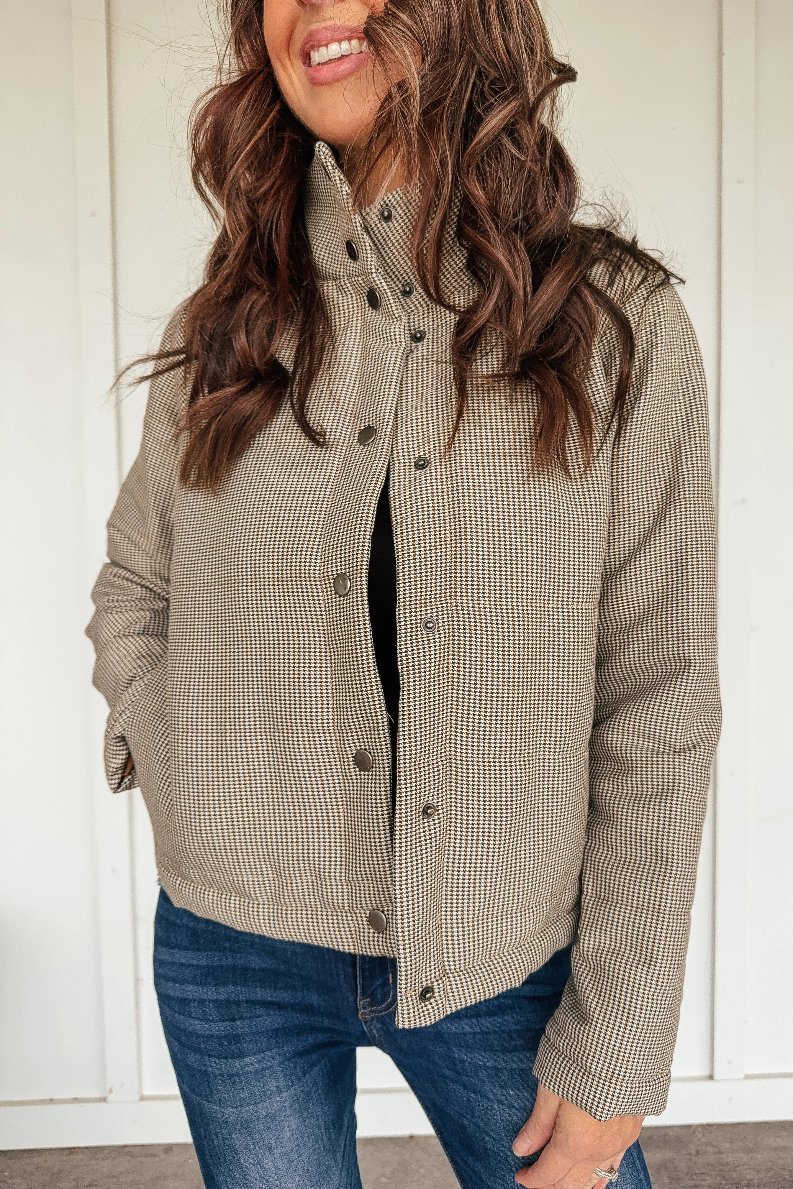 Mini Houndstooth Short Puffer Jacket