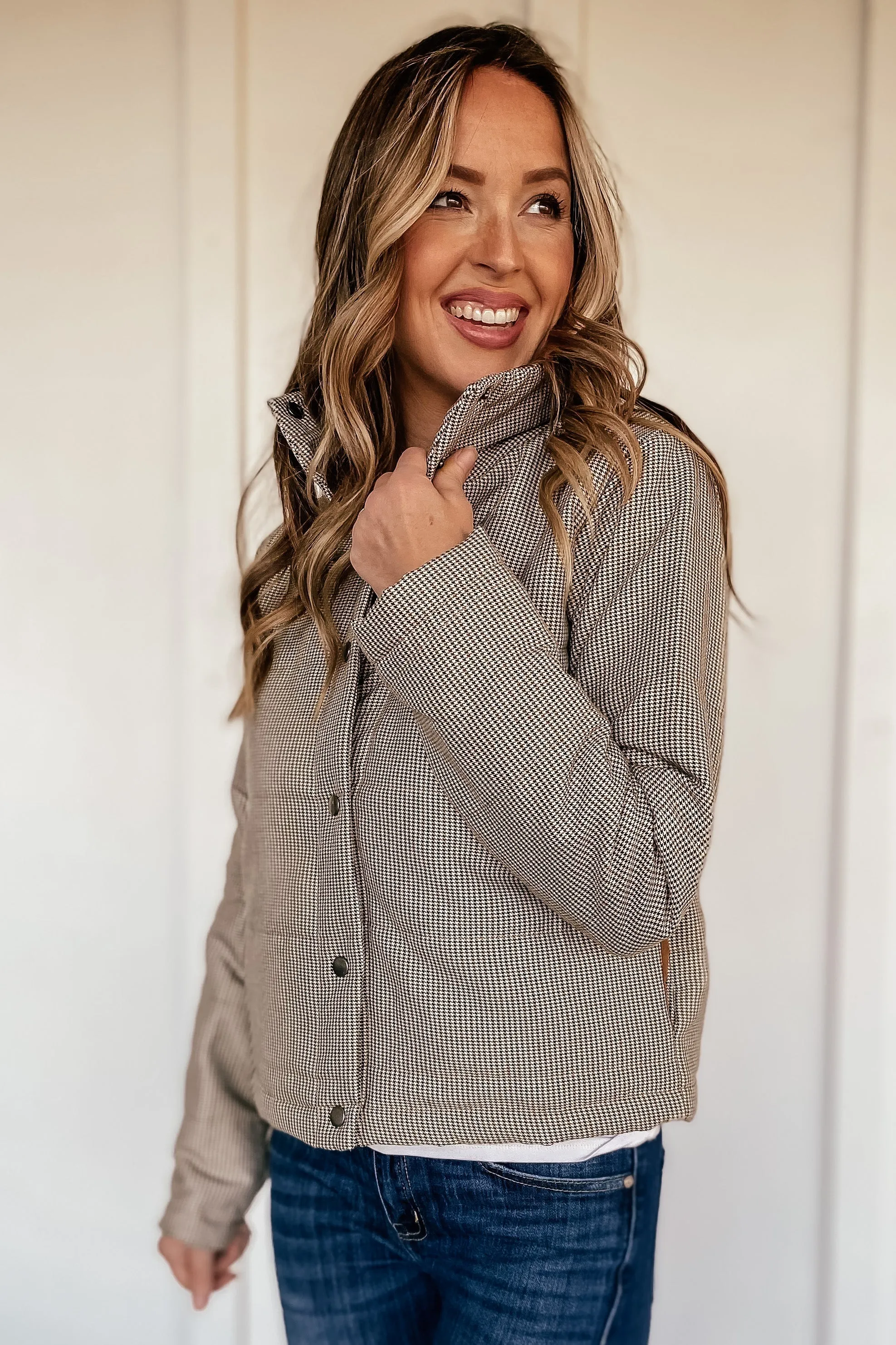 Mini Houndstooth Short Puffer Jacket