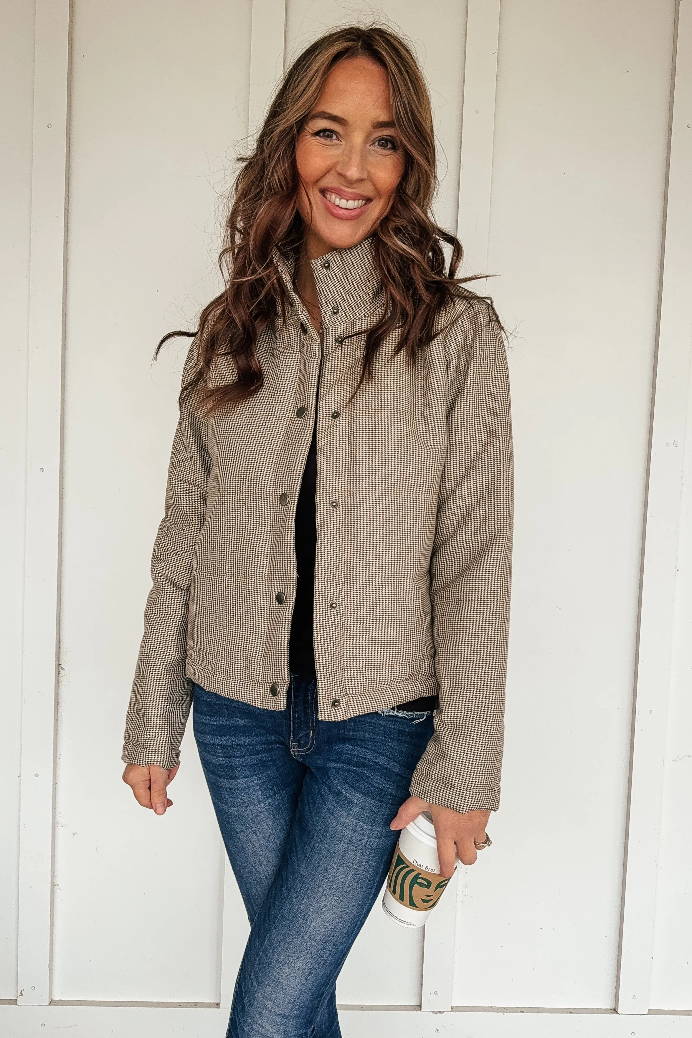 Mini Houndstooth Short Puffer Jacket