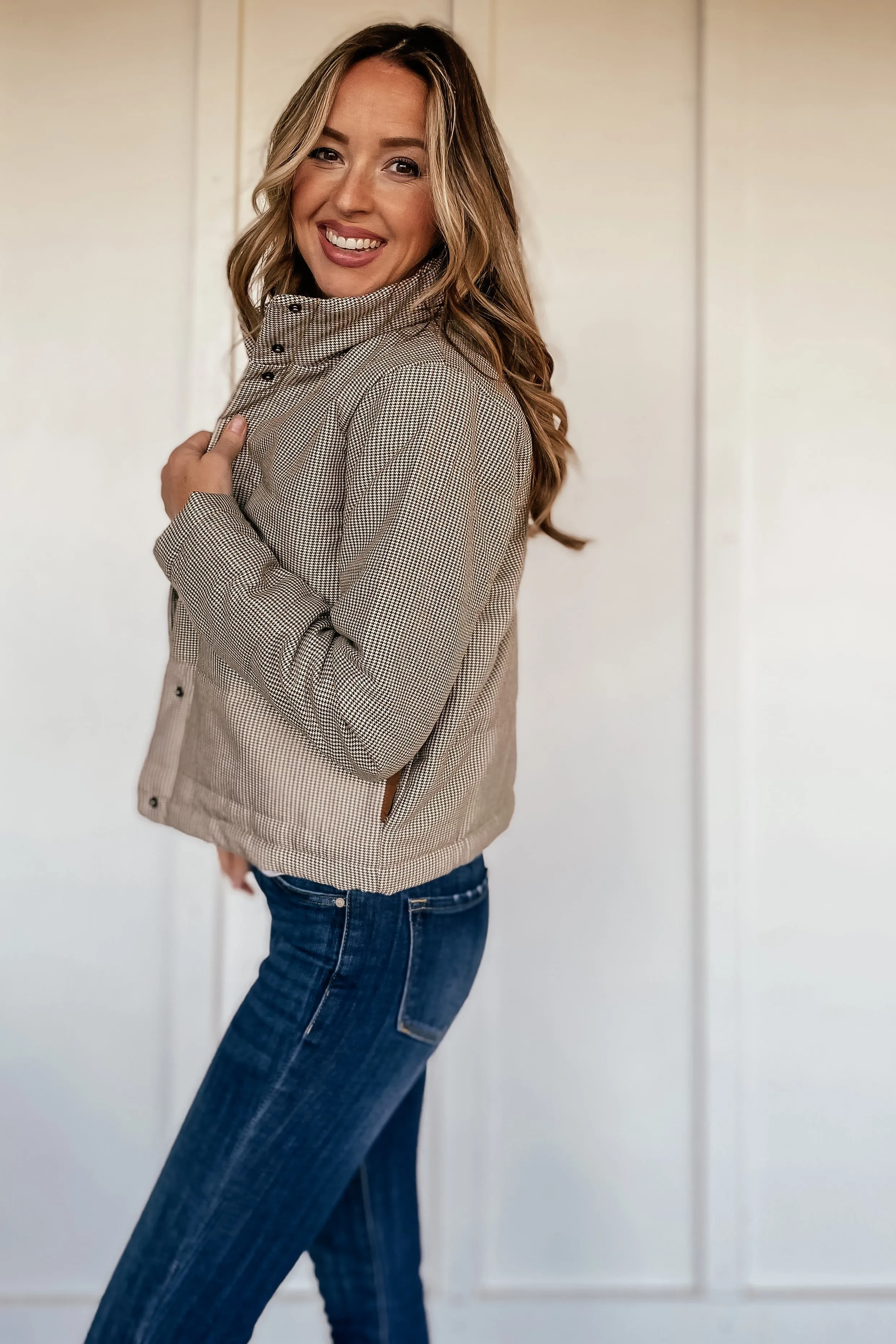Mini Houndstooth Short Puffer Jacket