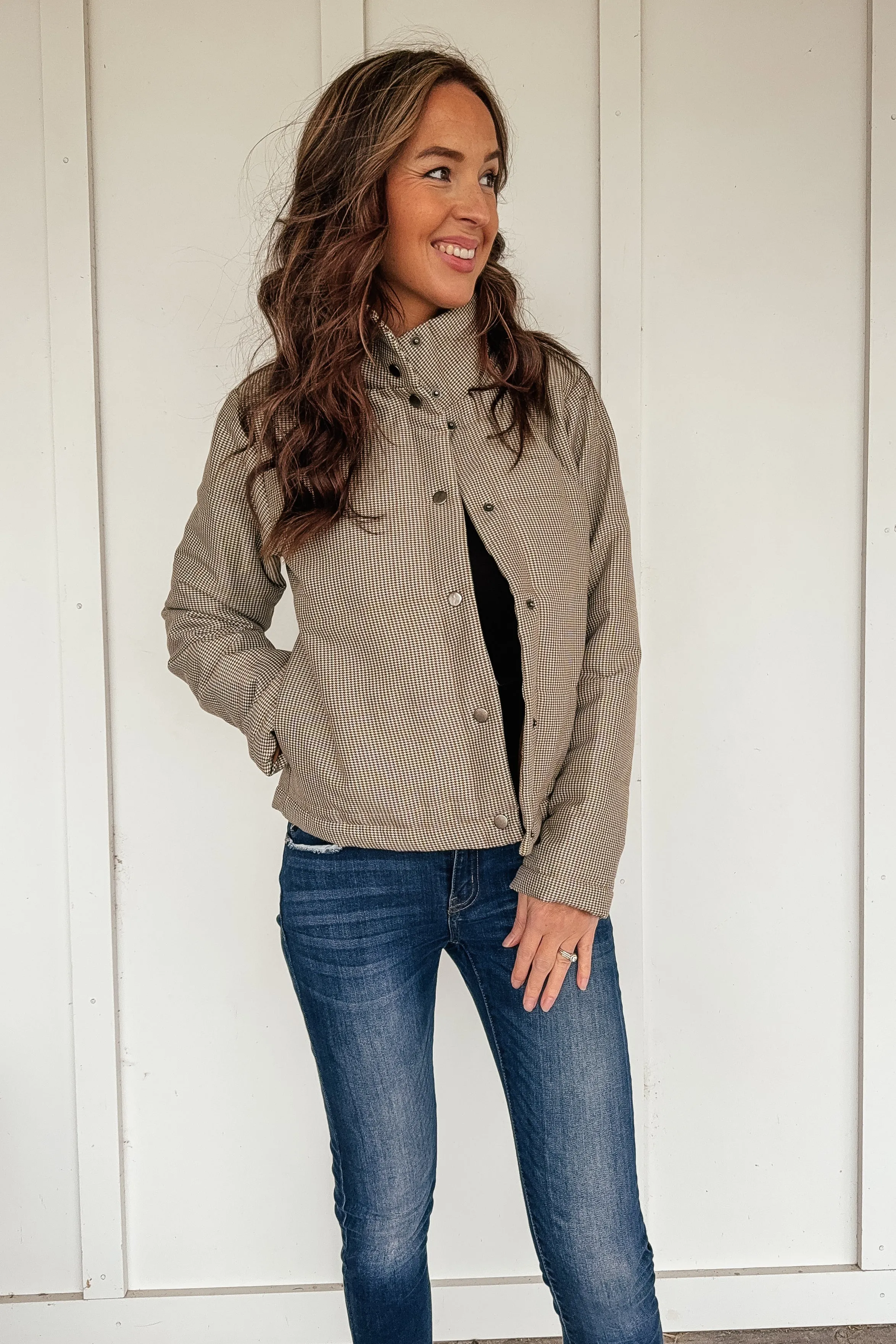 Mini Houndstooth Short Puffer Jacket
