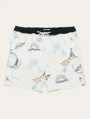 Printed boardshorts - GOTS/Vegan - White