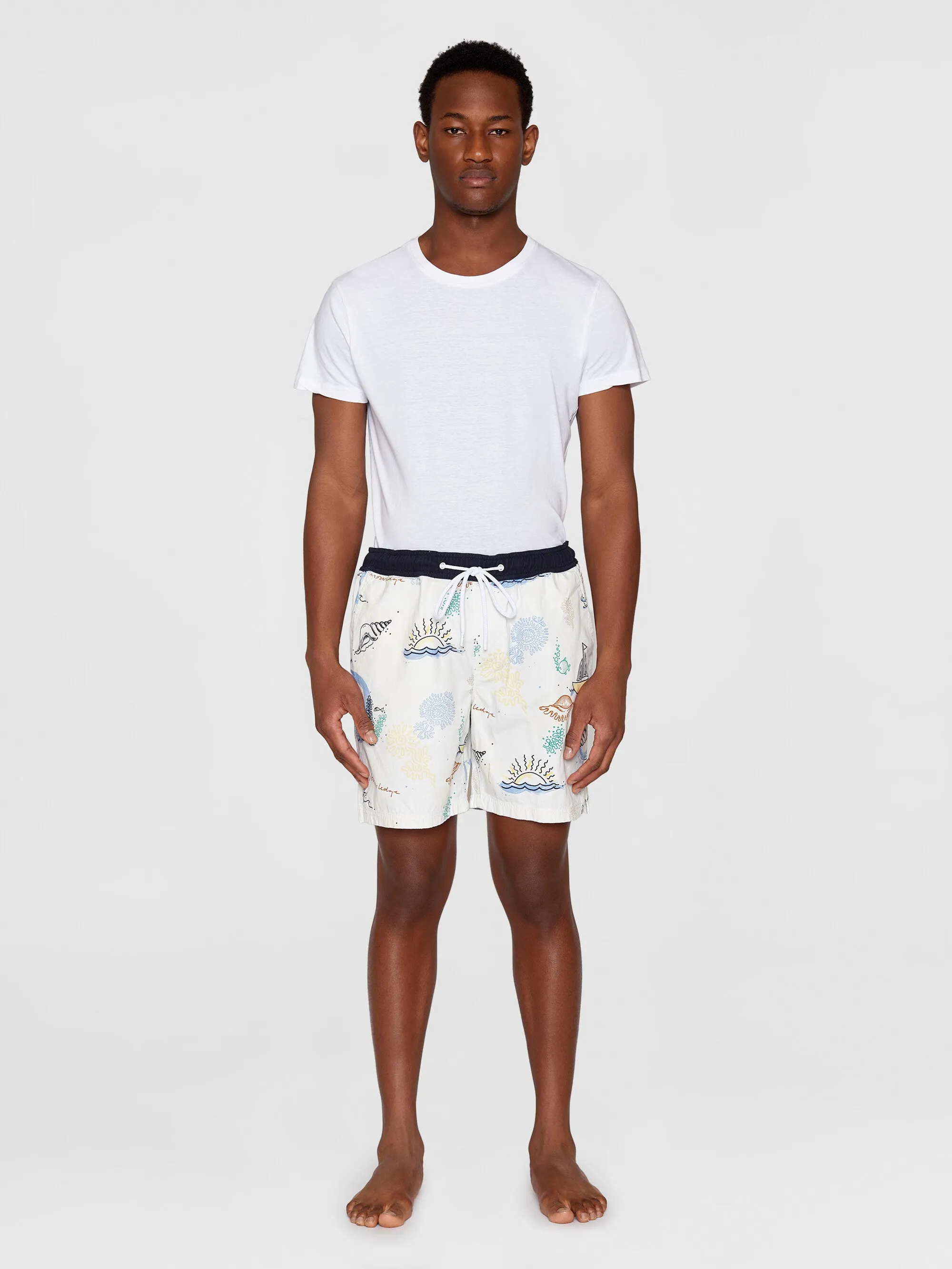 Printed boardshorts - GOTS/Vegan - White