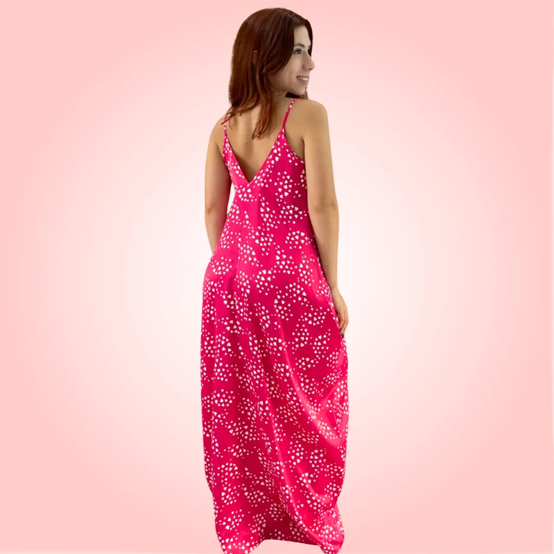 Raspberry Satin Maxi Dress