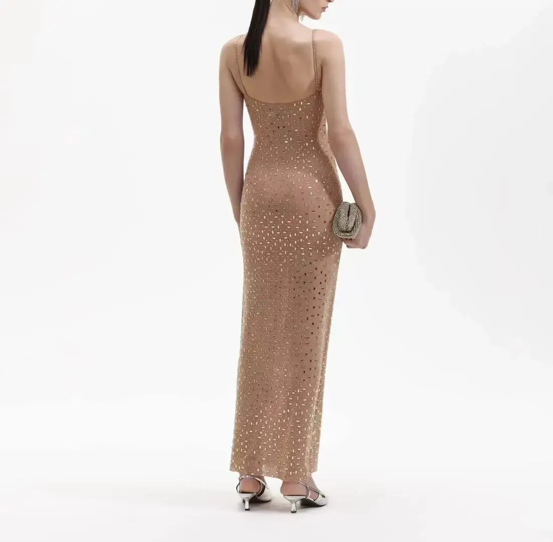 Rhinestone Mesh Maxi Dress