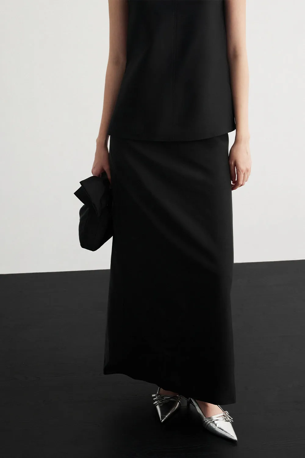 Rumi A-line High Waist Silk Ankle Length Skirt