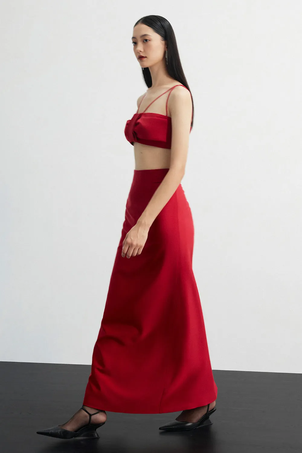 Rumi A-line High Waist Silk Ankle Length Skirt