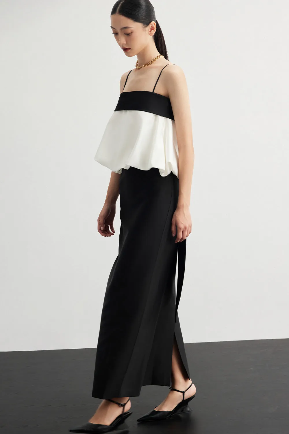 Rumi A-line High Waist Silk Ankle Length Skirt