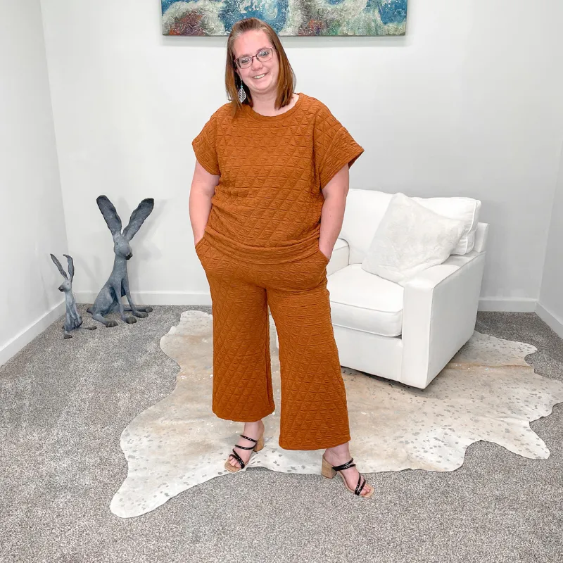 Rust Quilted Wide Leg Cropped Pants