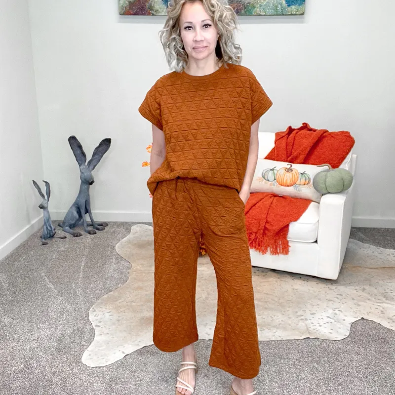 Rust Quilted Wide Leg Cropped Pants