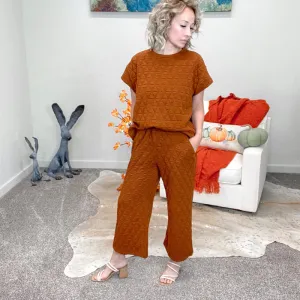 Rust Quilted Wide Leg Cropped Pants