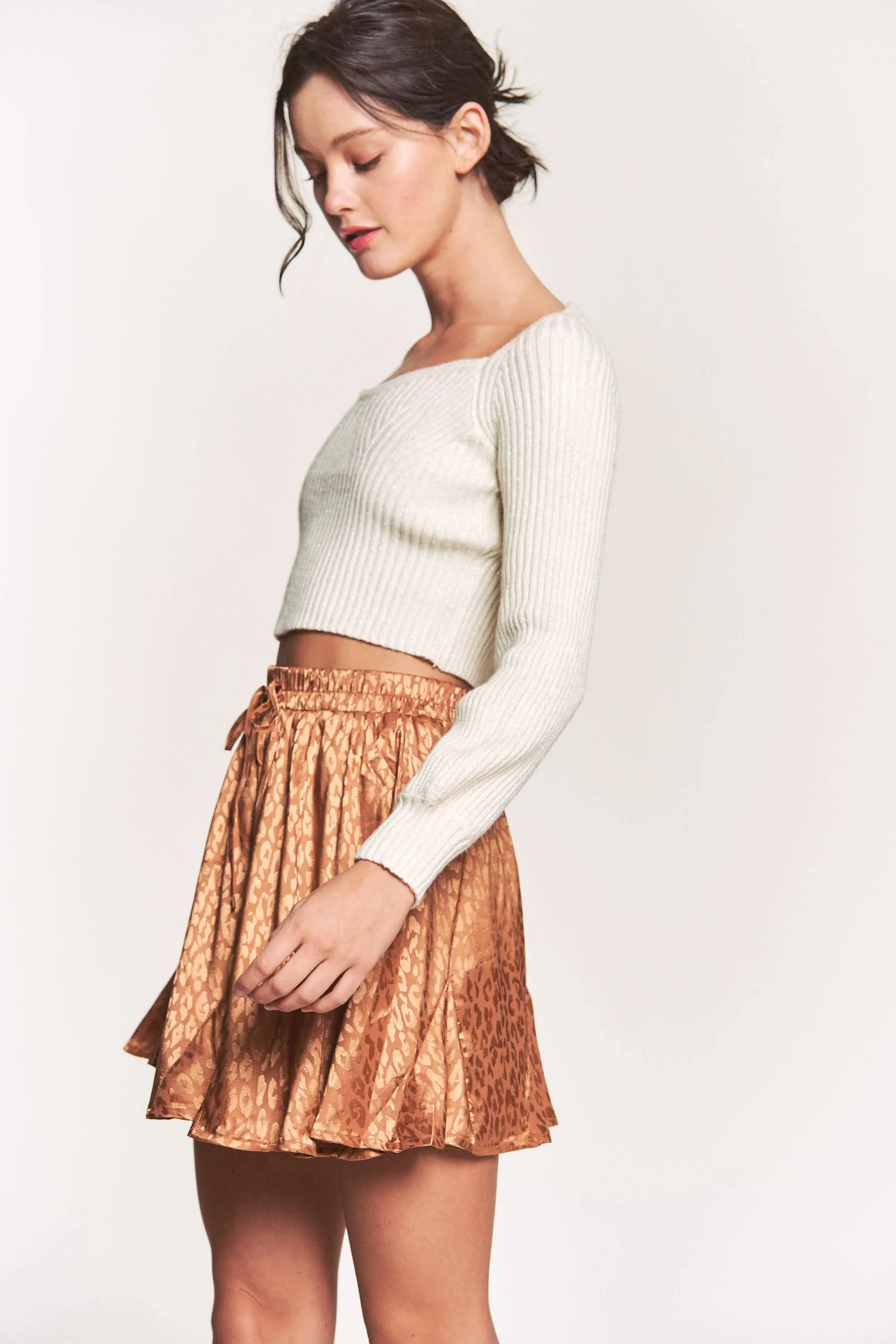 Shine in Leopard Satin Skirt
