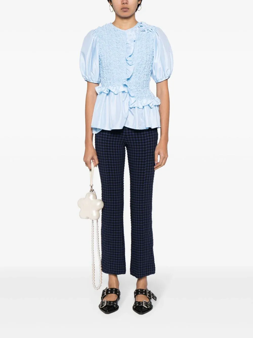 Stretch Seersucker Cropped Pants