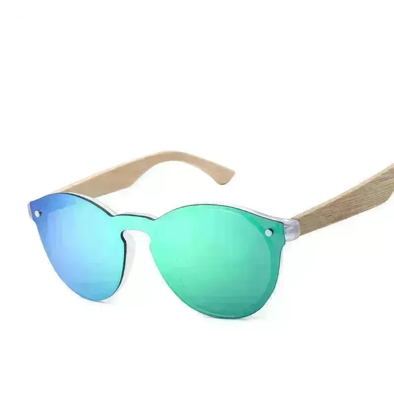 Unisex Sunglasses Color Film Wood Round Sunglasses Round Fashion Retro Bamboo Glasses For Men And Women