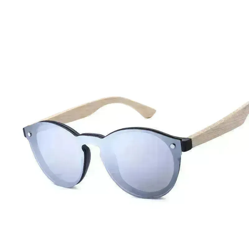 Unisex Sunglasses Color Film Wood Round Sunglasses Round Fashion Retro Bamboo Glasses For Men And Women