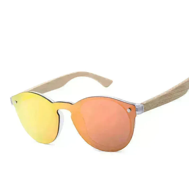 Unisex Sunglasses Color Film Wood Round Sunglasses Round Fashion Retro Bamboo Glasses For Men And Women