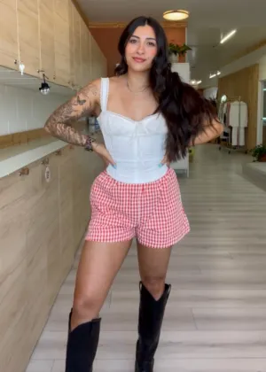 Vibe Check Red Gingham Shorts