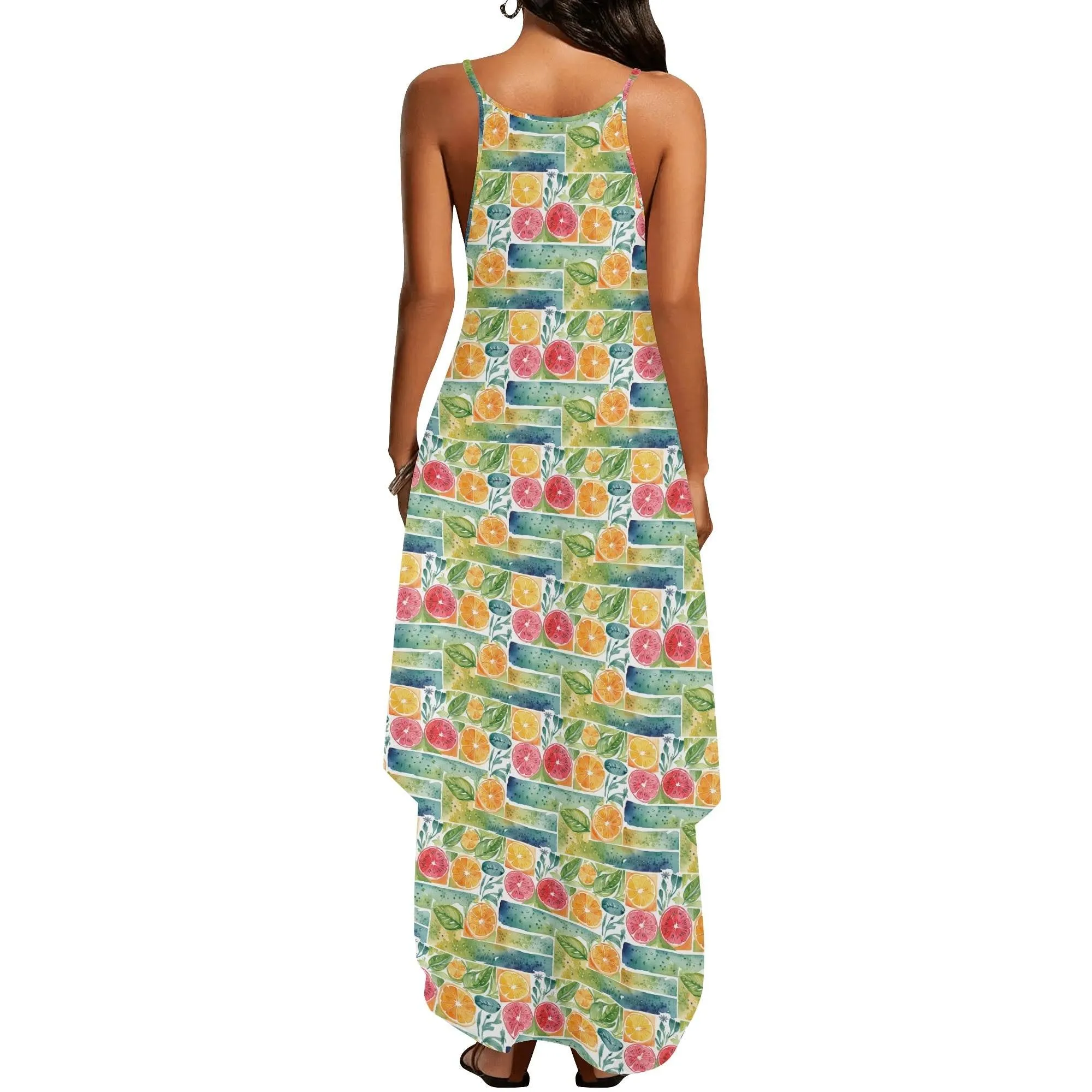 Watercolor Fruit Womens Elegant Sleeveless Evening Dress