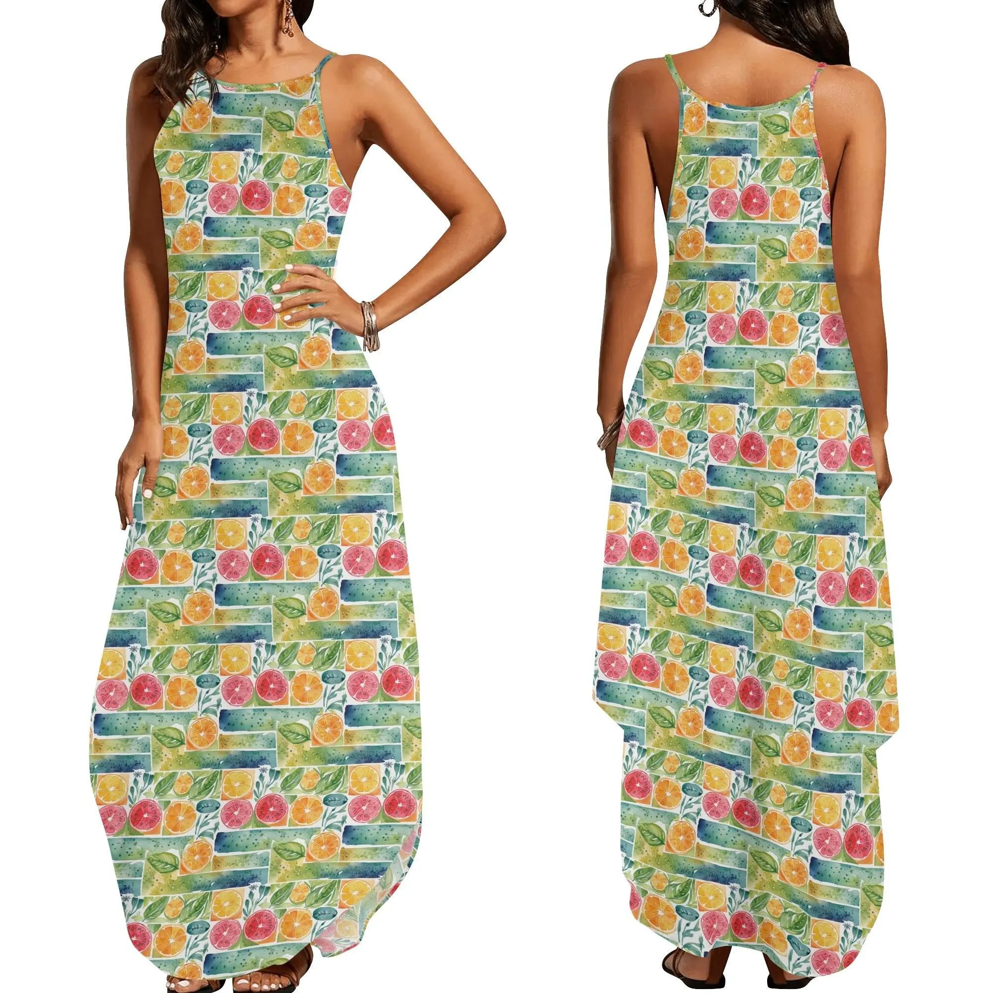 Watercolor Fruit Womens Elegant Sleeveless Evening Dress