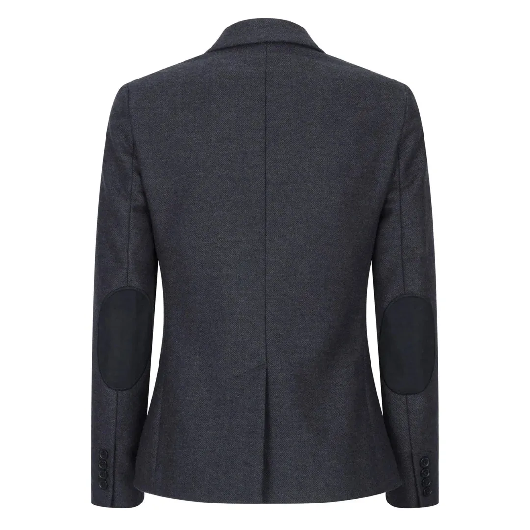 Women Black Blazer Waistcoat Tweed Herringbone Wool Classic 1920s